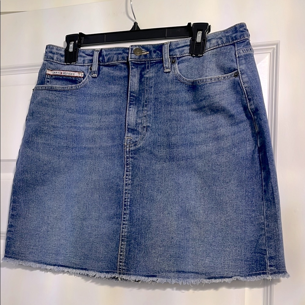 Tommy Hilfiger Blue Denim Mini Skirt with Frayed Hem